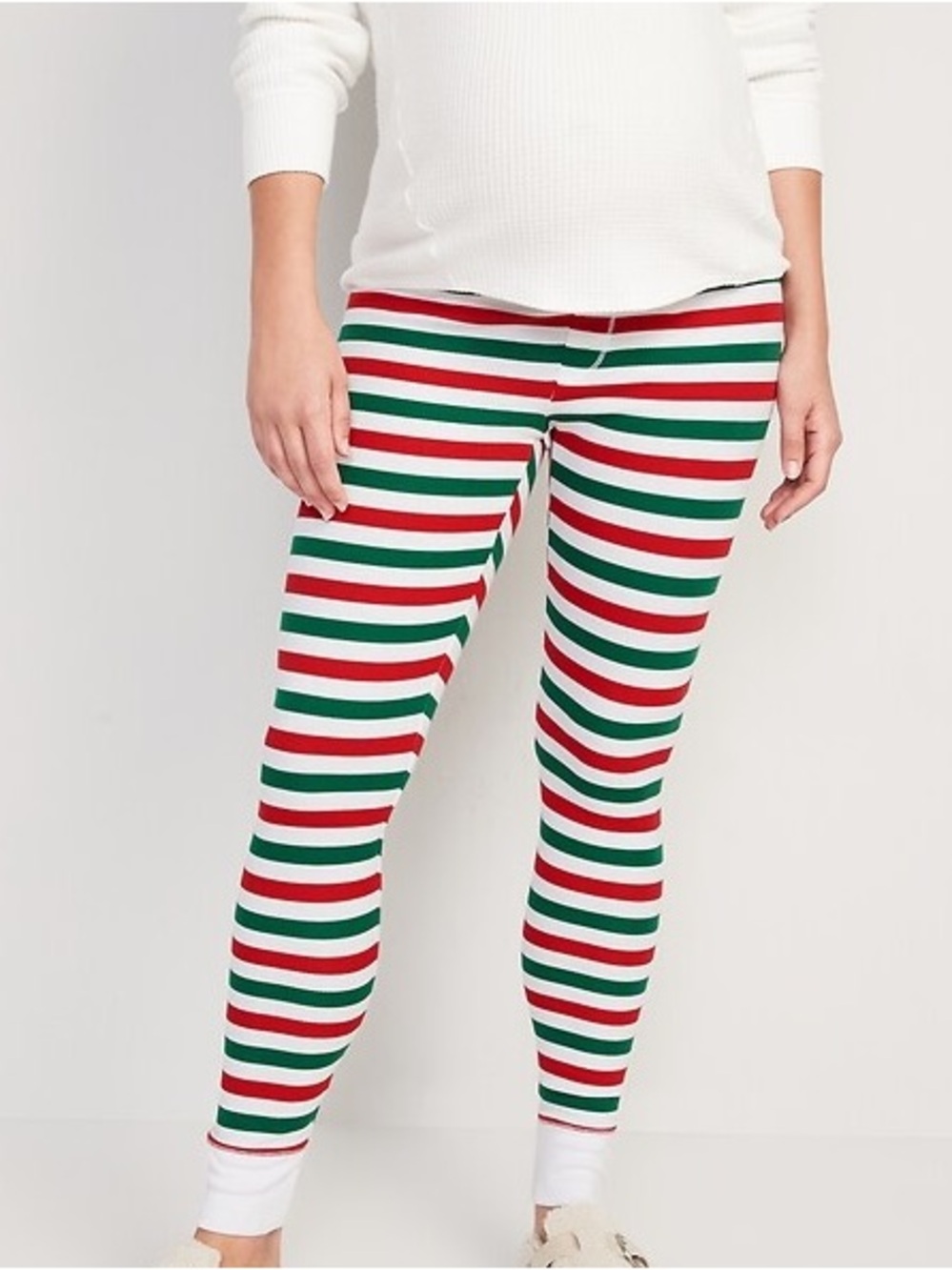 Old Navy Striped Maternity Thermal Holiday Sleep Leggings Christmas Pajamas